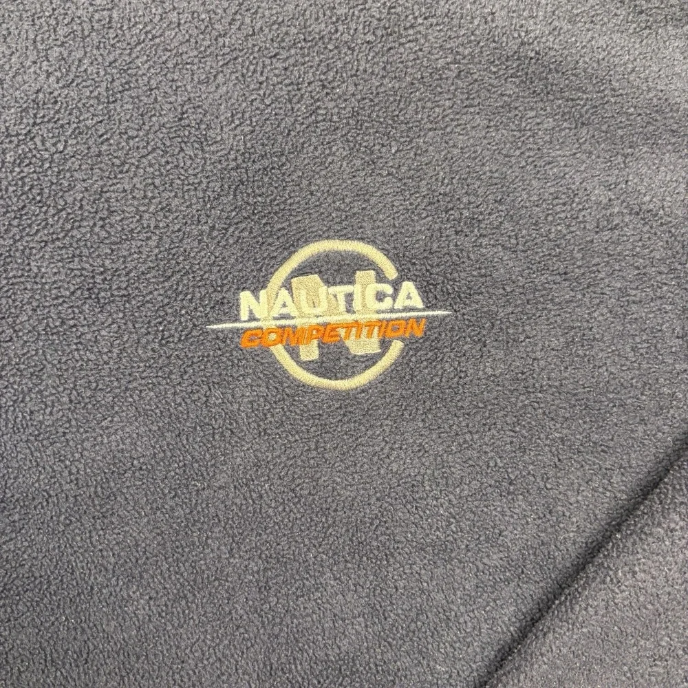 Nautica Competition VTG Mens L‎ 1/4 Zip Fleece Jacket Navy Blue Spellout 1990s